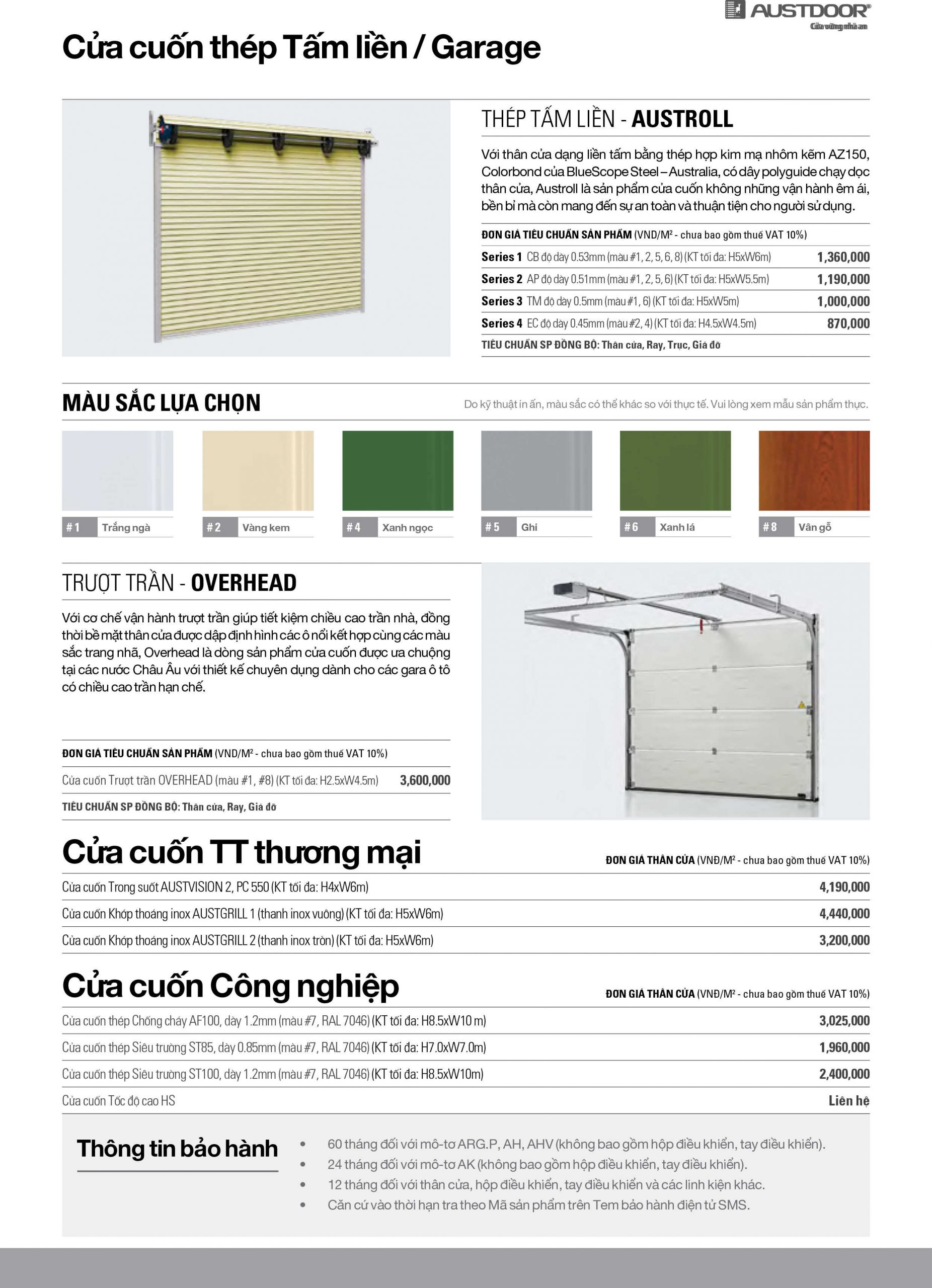 Bảng giá cửa cuốn đức 2021 12 cửa cuốn tấm liền - cửa cuốn Austdoor