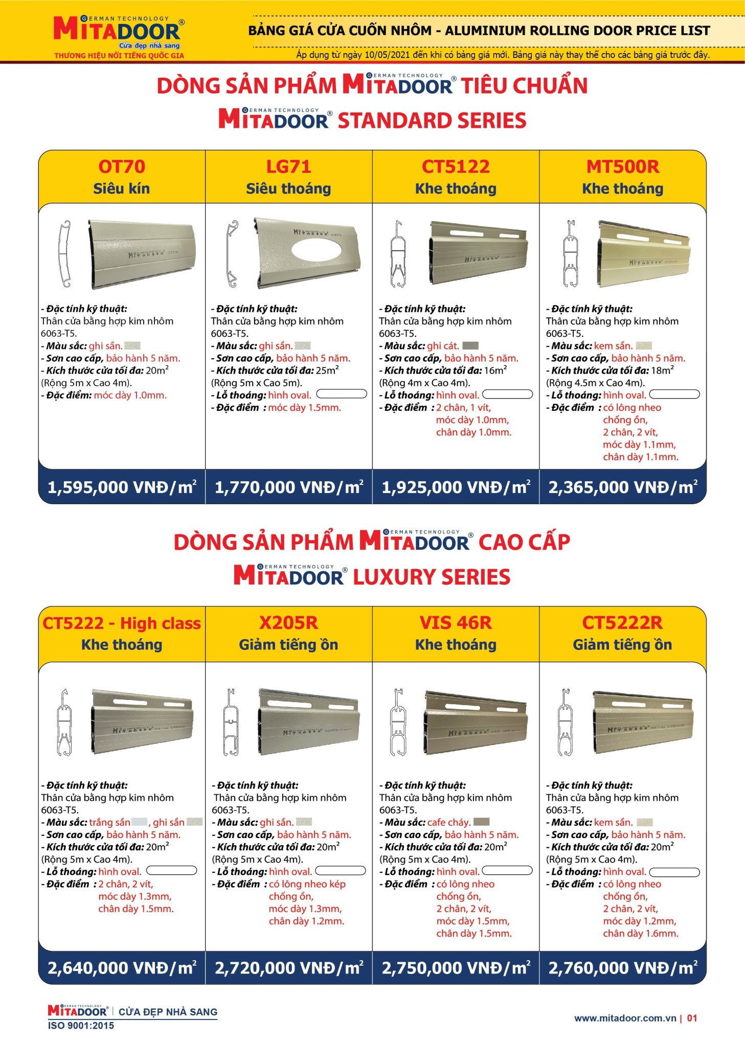 BẢNG GIÁ CỬA CUỐN ĐỨC 2021 - VIỆT MINH LONG 9 bảng báo giá cửa cuốn đức mitadoor -việt minh long
