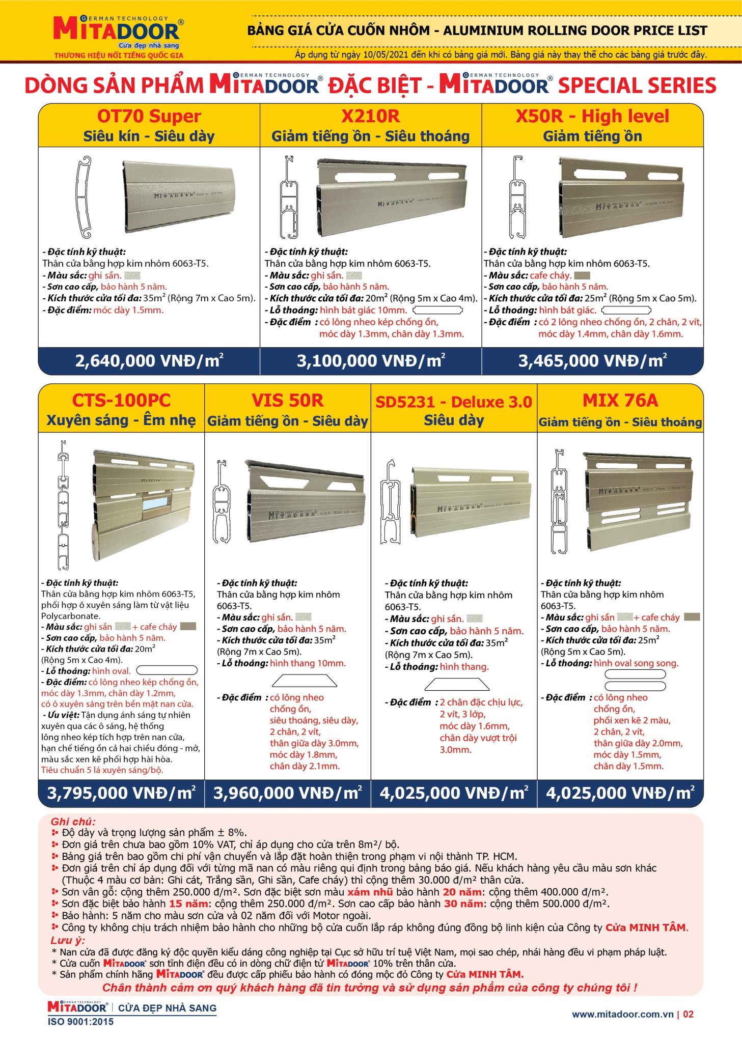 bảng báo giá của cuốn đức mitadoor - việt minh long